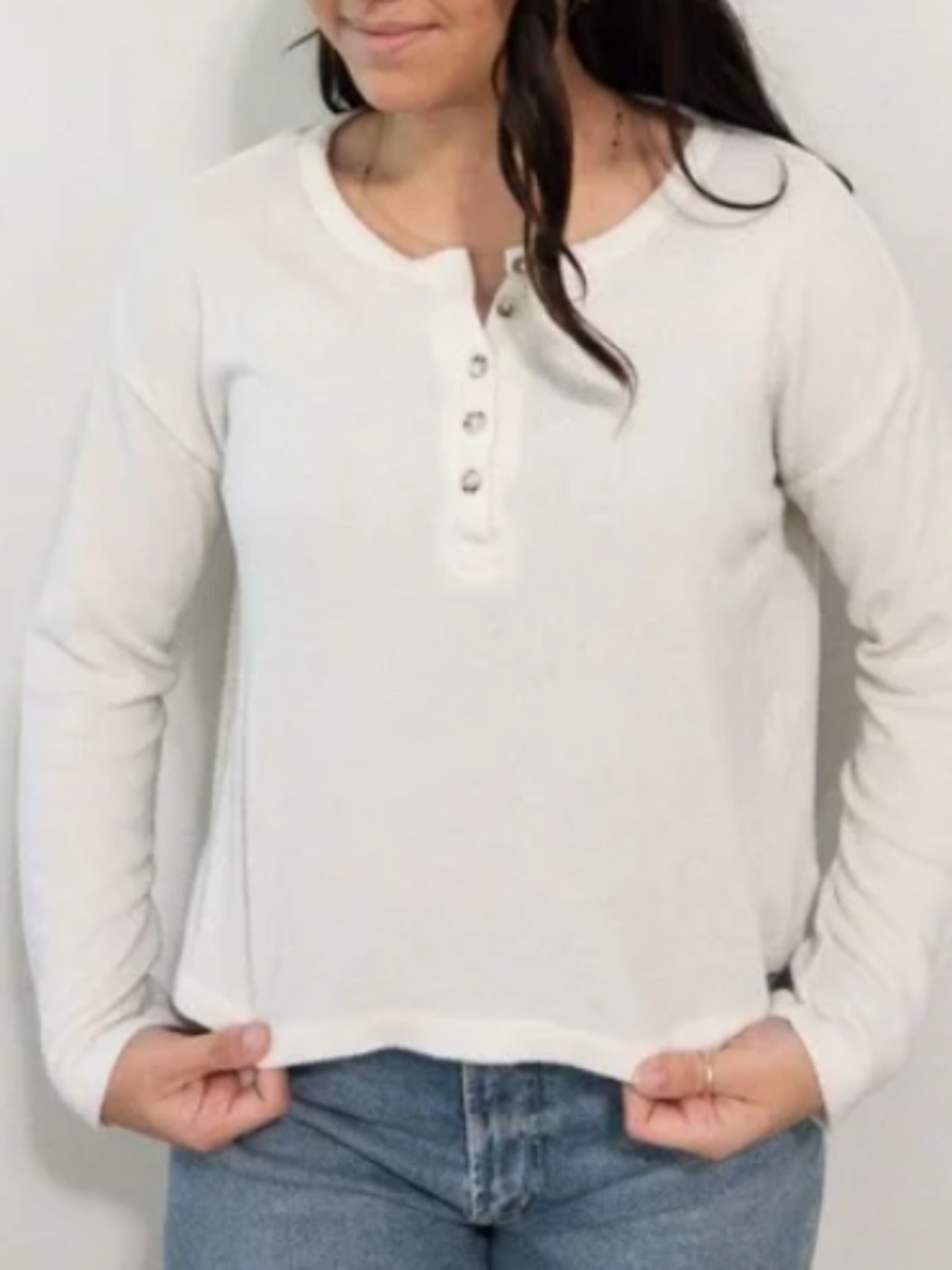 NWT Z Supply Aimee Henley Rib Top Bone Long Sleeve